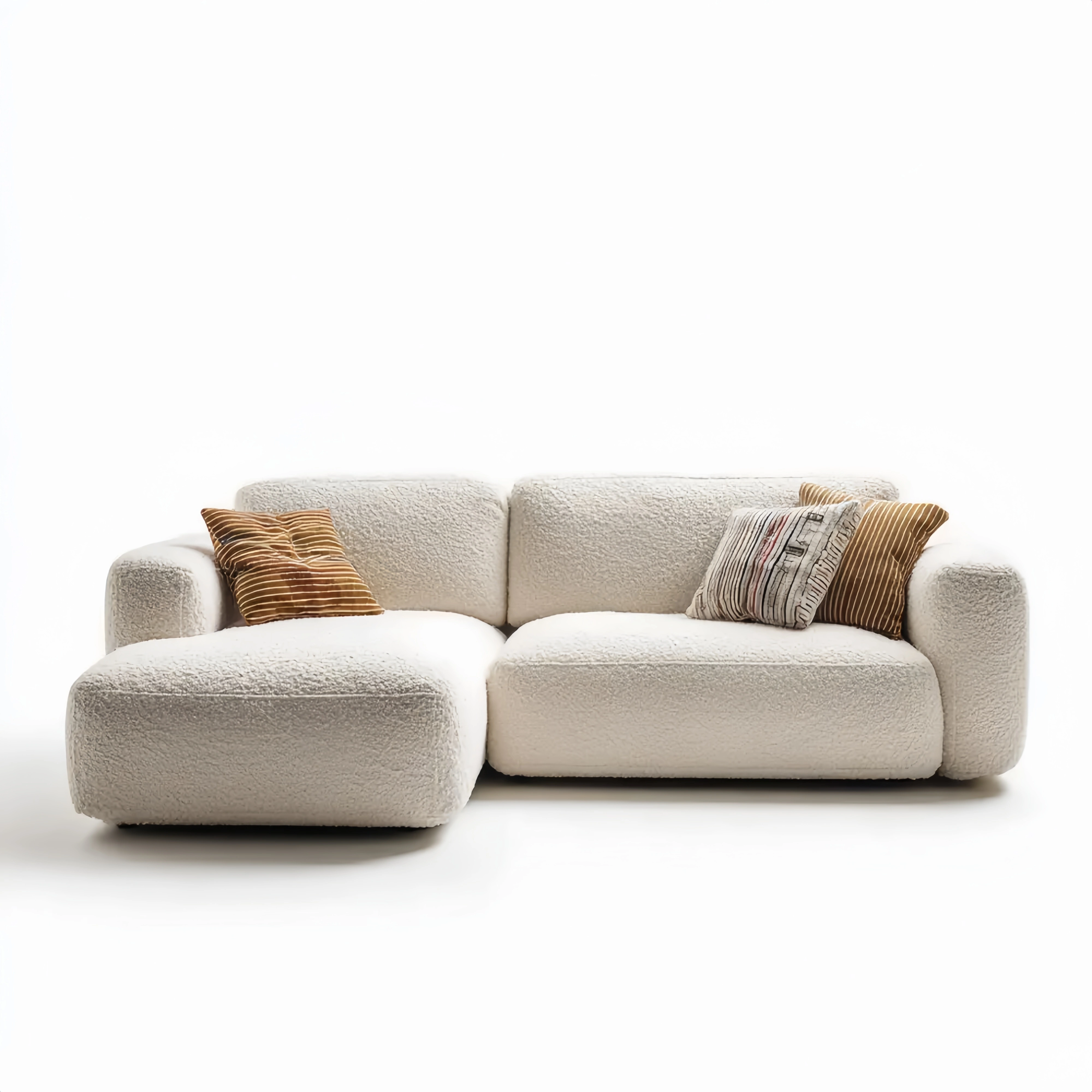 Ecksofa Bouclé-Stoff 260x160x85 cm – Cremefarben – Modernes Design