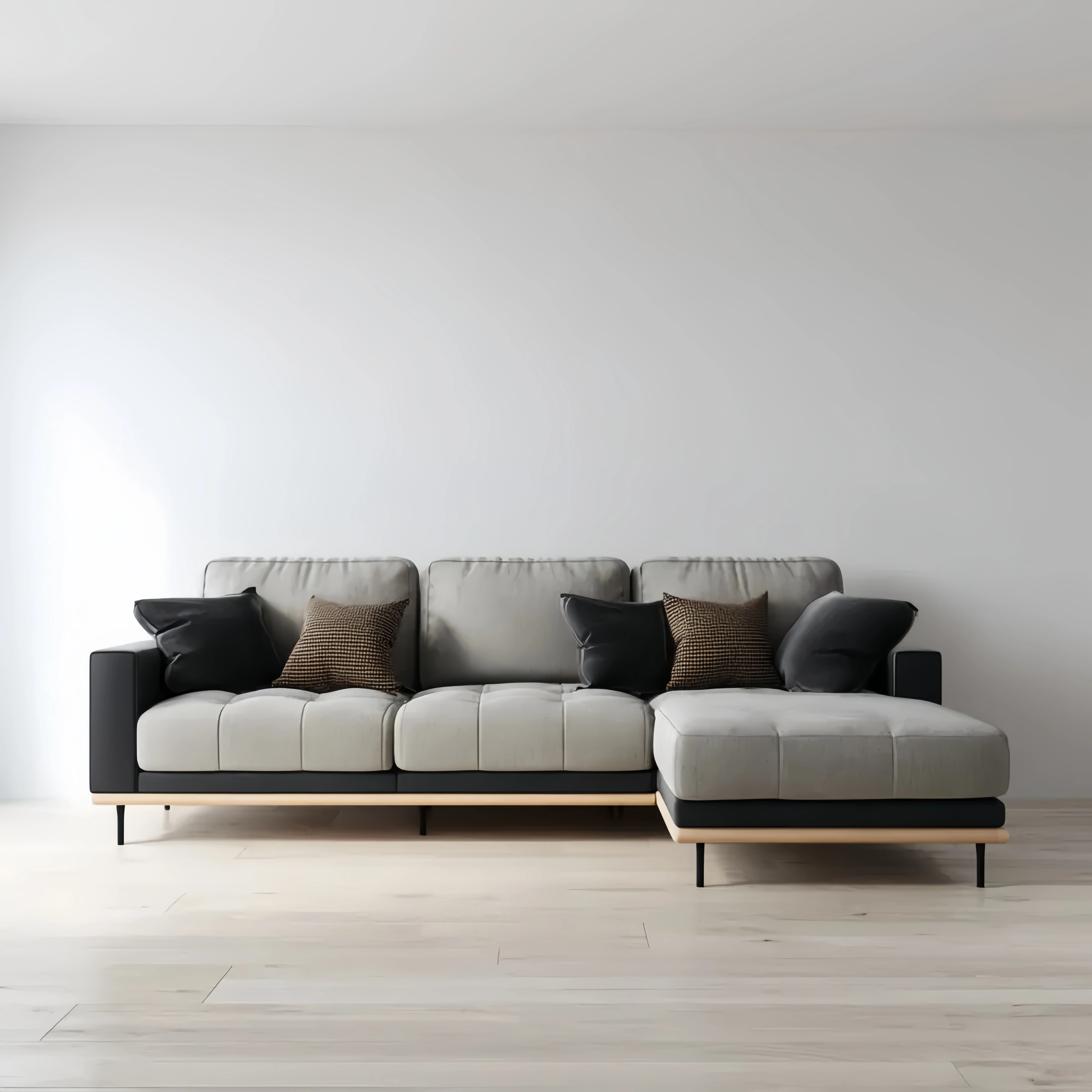 Ecksofa Stoffbezug 300x95x175 cm – Hellgrau/Schwarz – Modernes Design