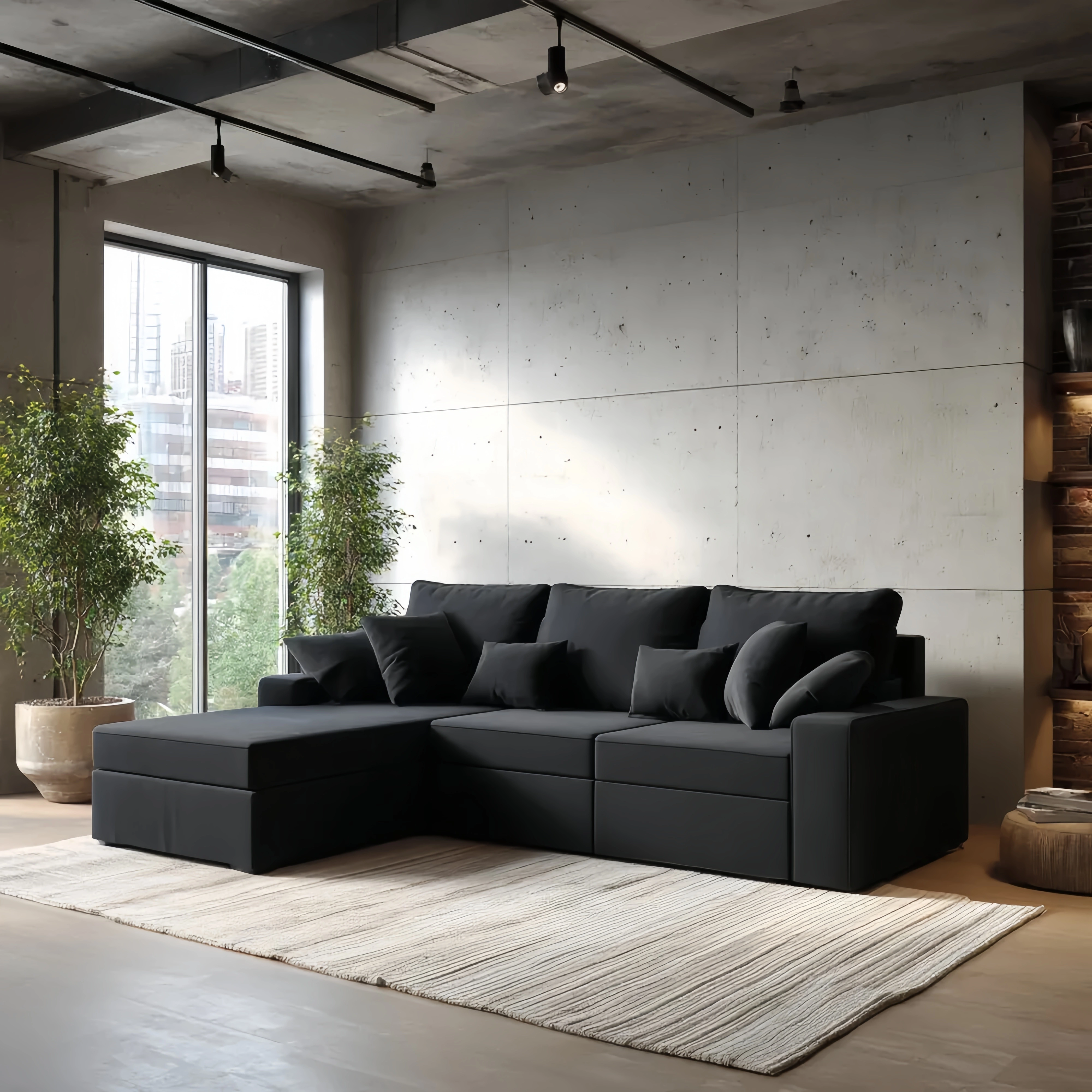Ecksofa Stoff 250x150x80 cm – Dunkelgrau – Moderner Stil