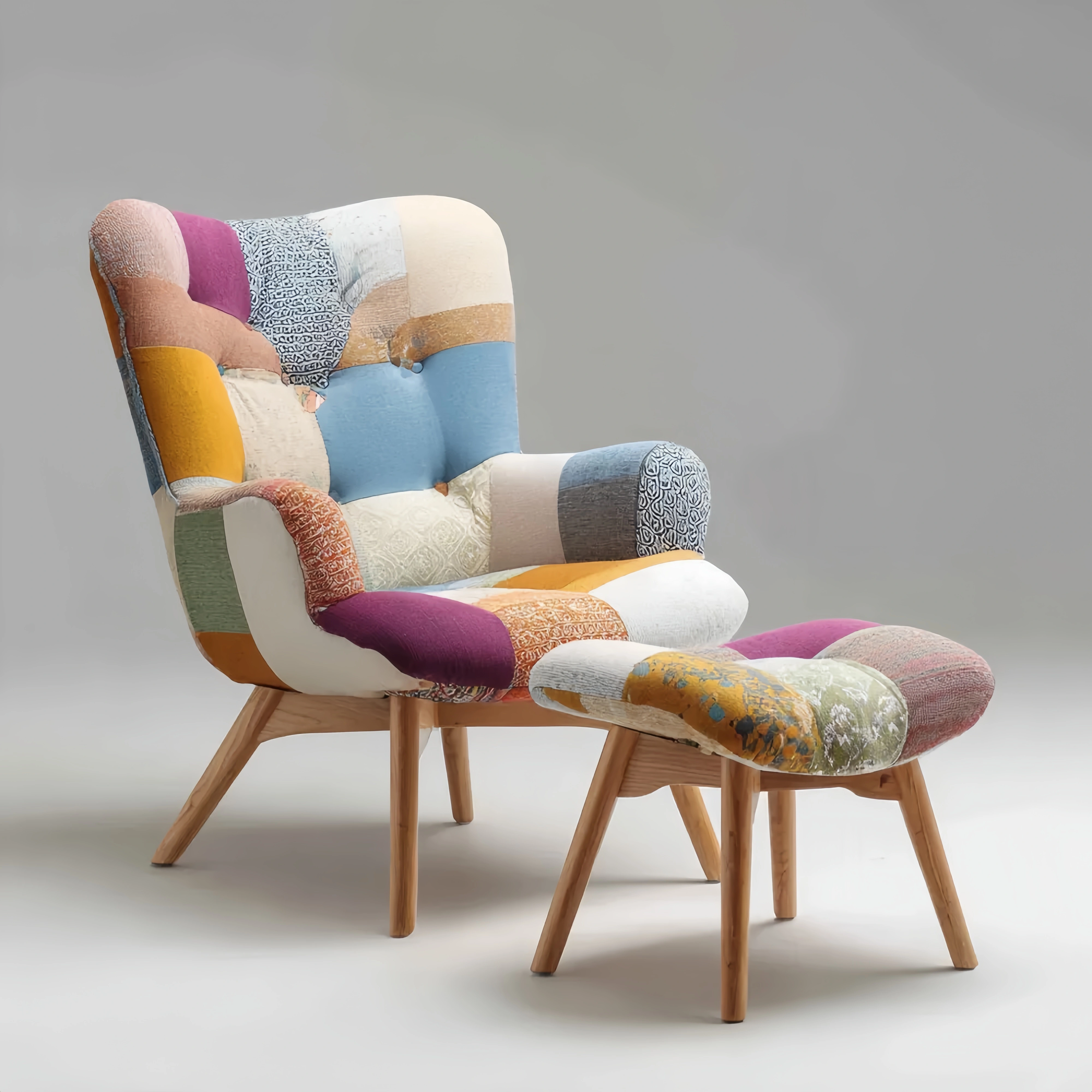 Loungesessel Patchwork Stoff 75x80x90 cm – Mehrfarbig – Retro Stil