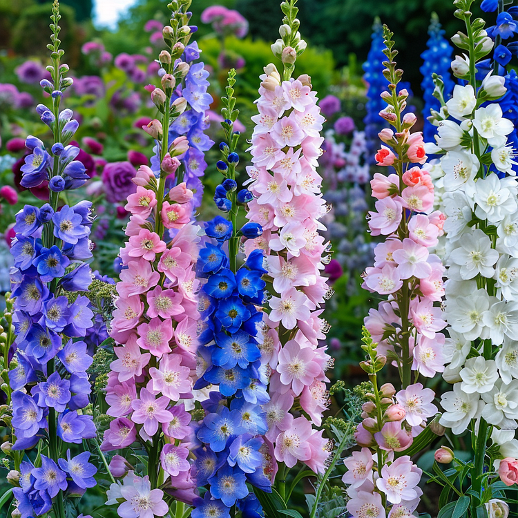 🌈🌼 Kolorowa Mieszanka Nasion Ostróżki (Delphinium) – spektakularne kwiaty w wielu barwach! 🦋✨