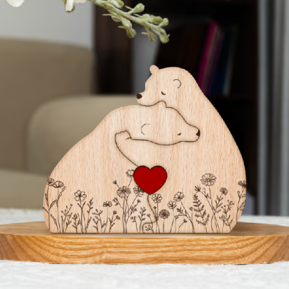 Rodinka objímajúcich medveďov - kvetinová verzia - personalizované drevené puzzle s rodinou medveďov
