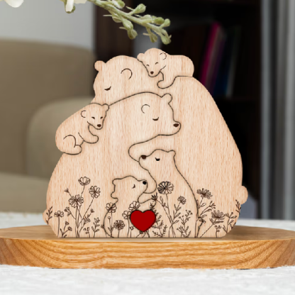 Rodinka objímajúcich medveďov - kvetinová verzia - personalizované drevené puzzle s rodinou medveďov