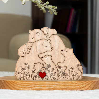 Rodinka objímajúcich medveďov - kvetinová verzia - personalizované drevené puzzle s rodinou medveďov
