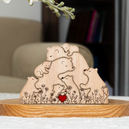 Rodinka objímajúcich medveďov - kvetinová verzia - personalizované drevené puzzle s rodinou medveďov