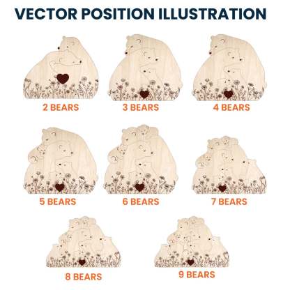 Rodinka objímajúcich medveďov - kvetinová verzia - personalizované drevené puzzle s rodinou medveďov