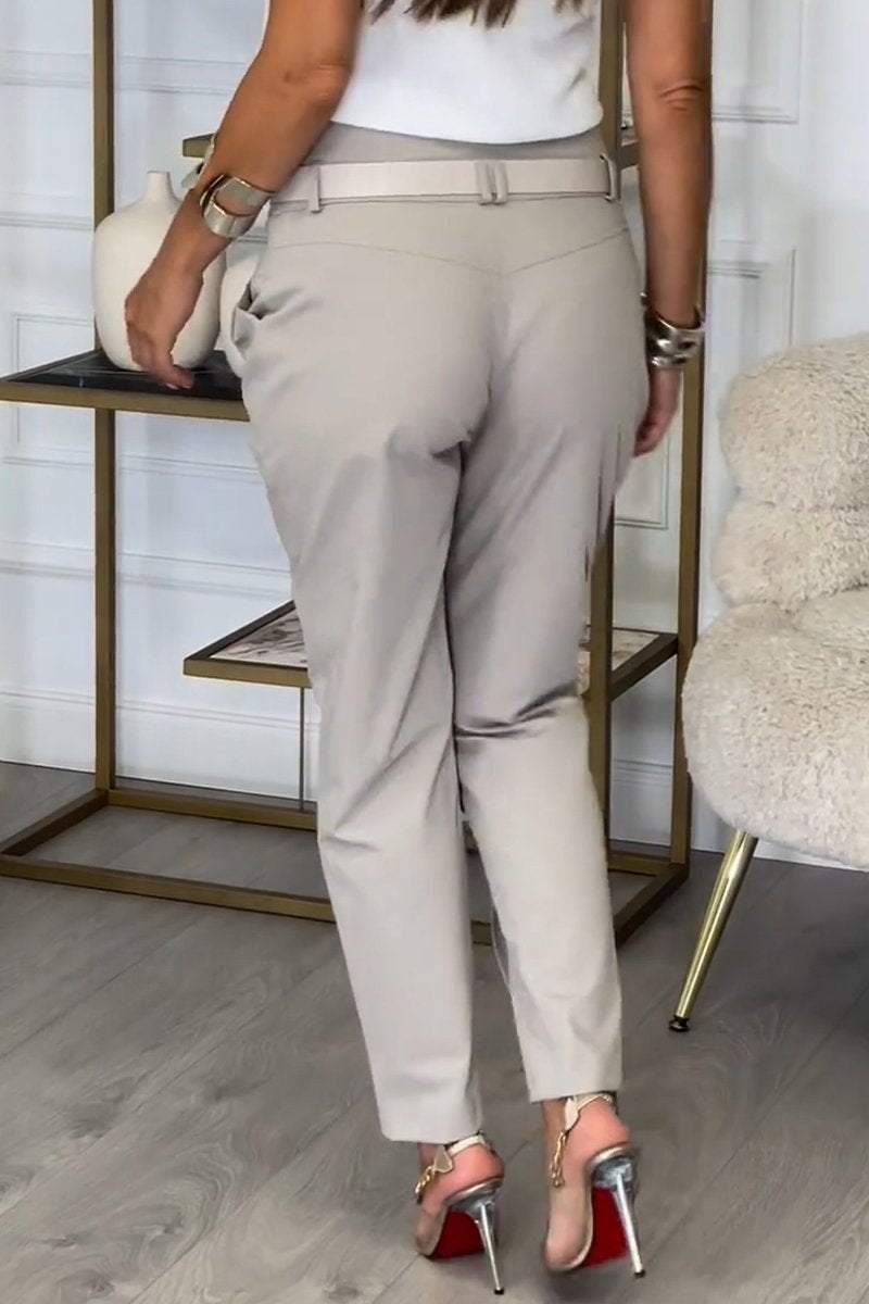 Spodnie damskie casualowe o nieregularnym kroju (z paskiem)