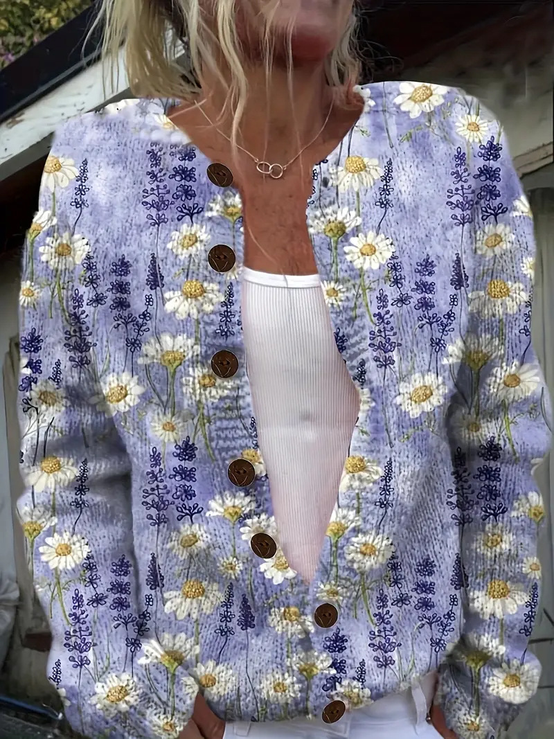 🌸✨Świeży, retro kardigan w kolorowy wzór z guzikami✨🌼