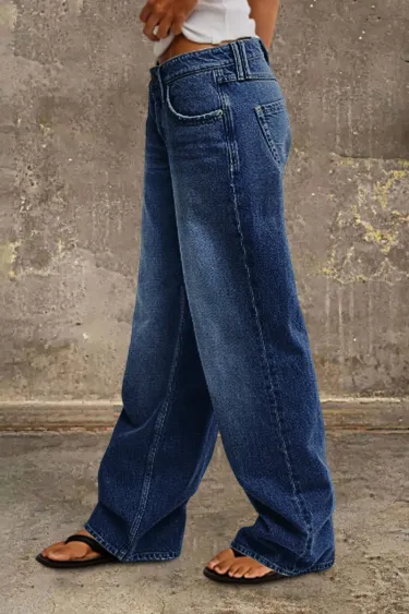 Jeansy z efektem sprania, średni stan i prosta nogawka