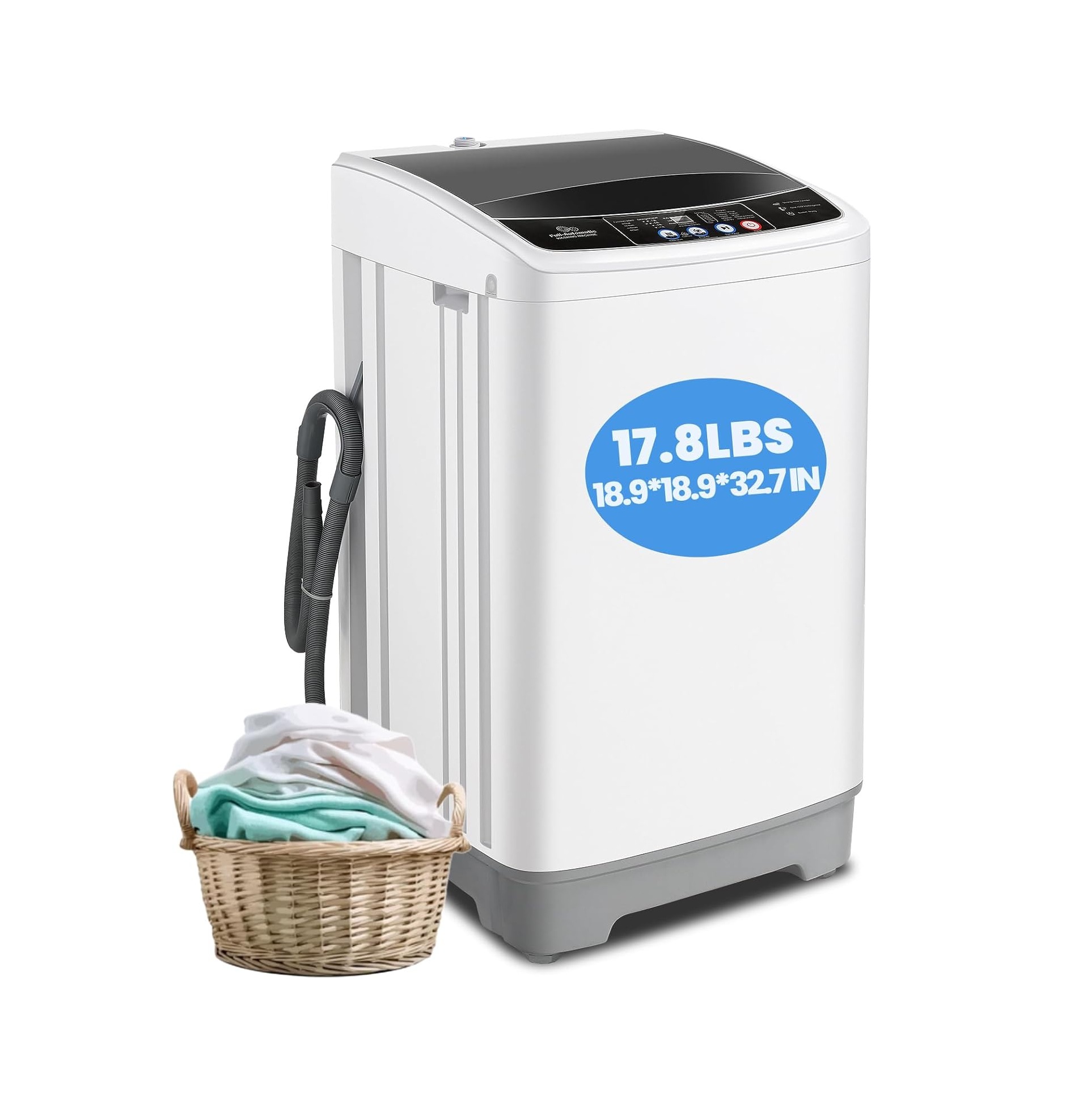 17.8Lbs Full Automatic Portable Washer with 10 Programs & 8 Water Levels, 2.4 Cu.ft Compact Washer Machine with Drain Pump