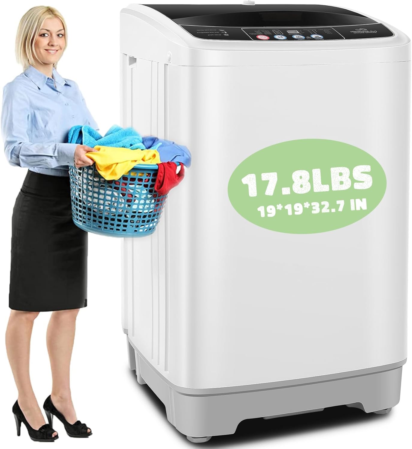 Portable Washing Machine, 17.8Lbs Capacity Portable Washer with Drain Pump, 10 Wash Programs 8 Water Levels, 2.4 Cu.ft Full-automatic Compact Washer Machine