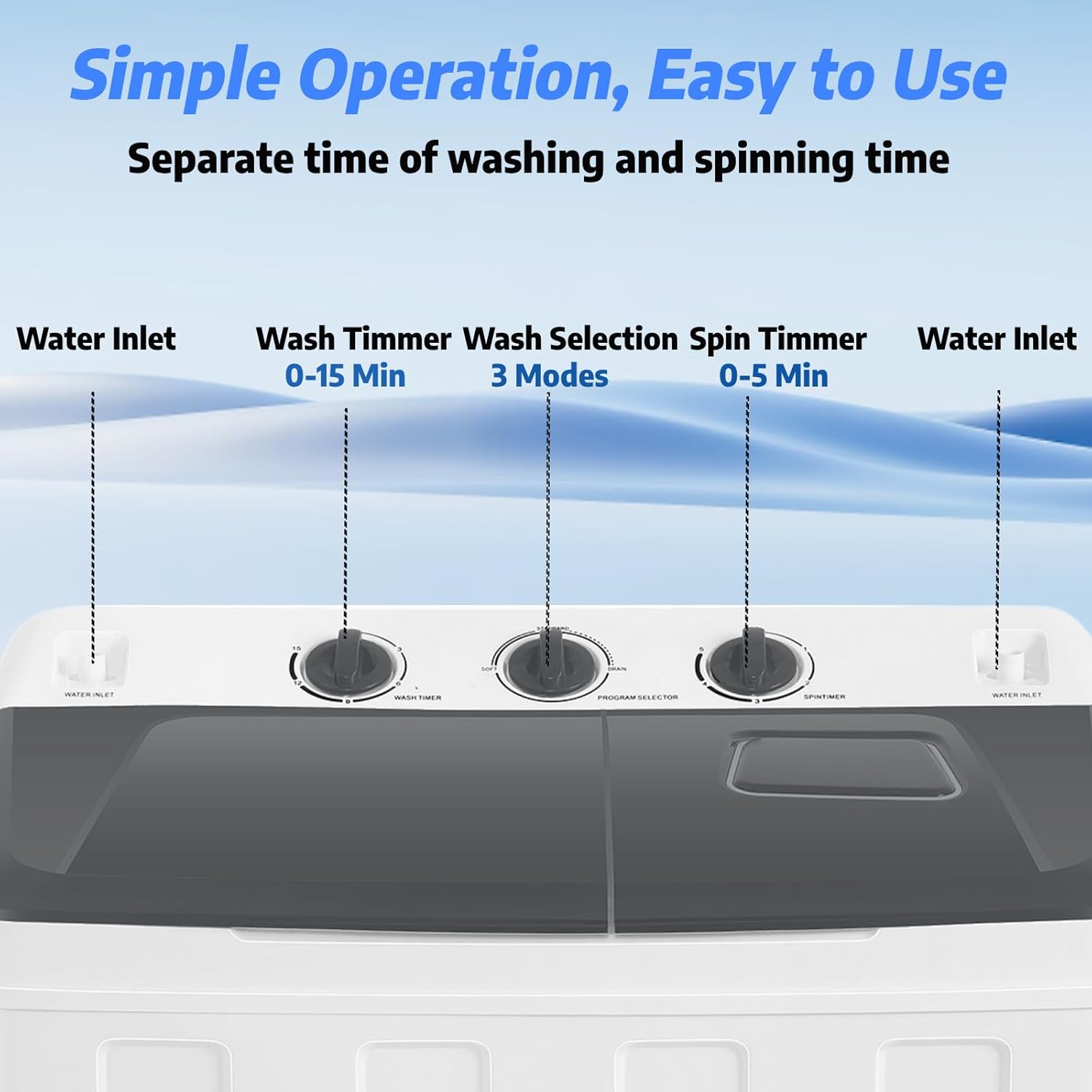 30Lbs Capacity Washer and Dryer Combo 2 In 1 Compact Twin Tub Laundry Washer (19Lbs) & Spinner (11Lbs) with Drain Pump