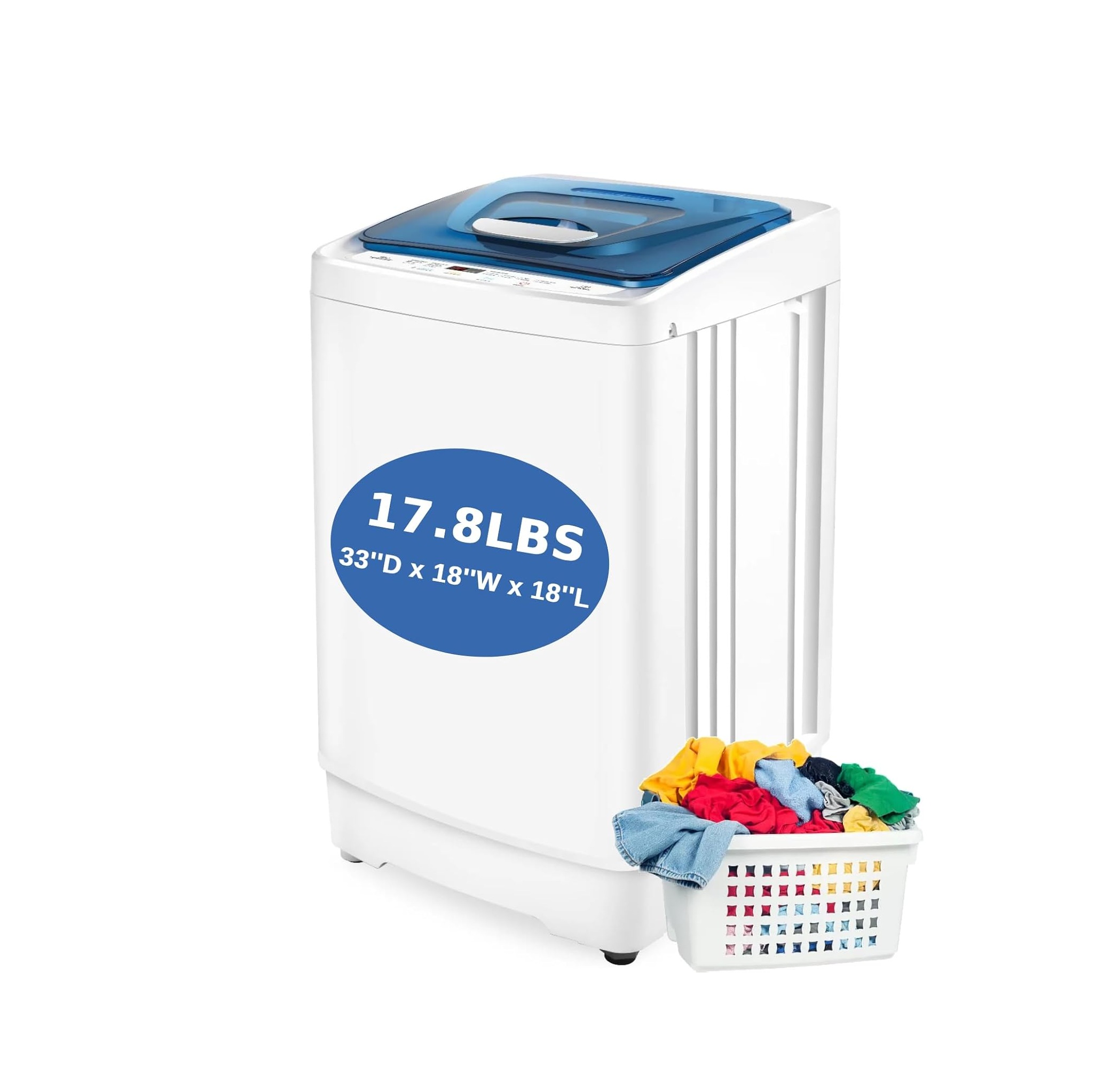 17.8Lbs Capacity Full Automatic Portable Washer, 2.3 Cu.ft Portable Washer Dryer Combo with 8 Cycles, LED Display
