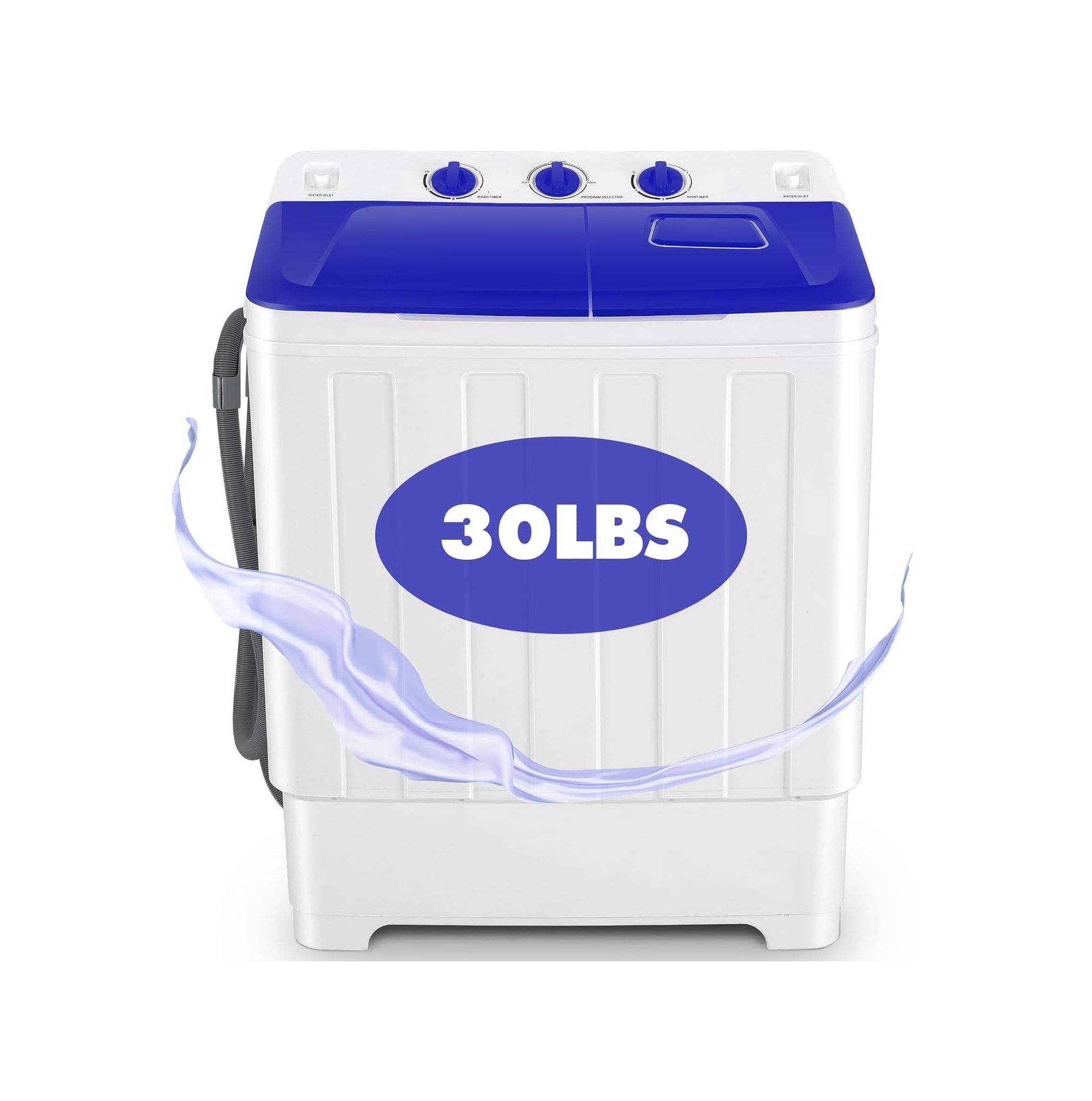 30Lbs Portable Washer Machine, Twin Tub Compact Laundry Machine with Drain Pump, Semi-Automatic 19Lbs Washer and 11Lbs Spinner Combo