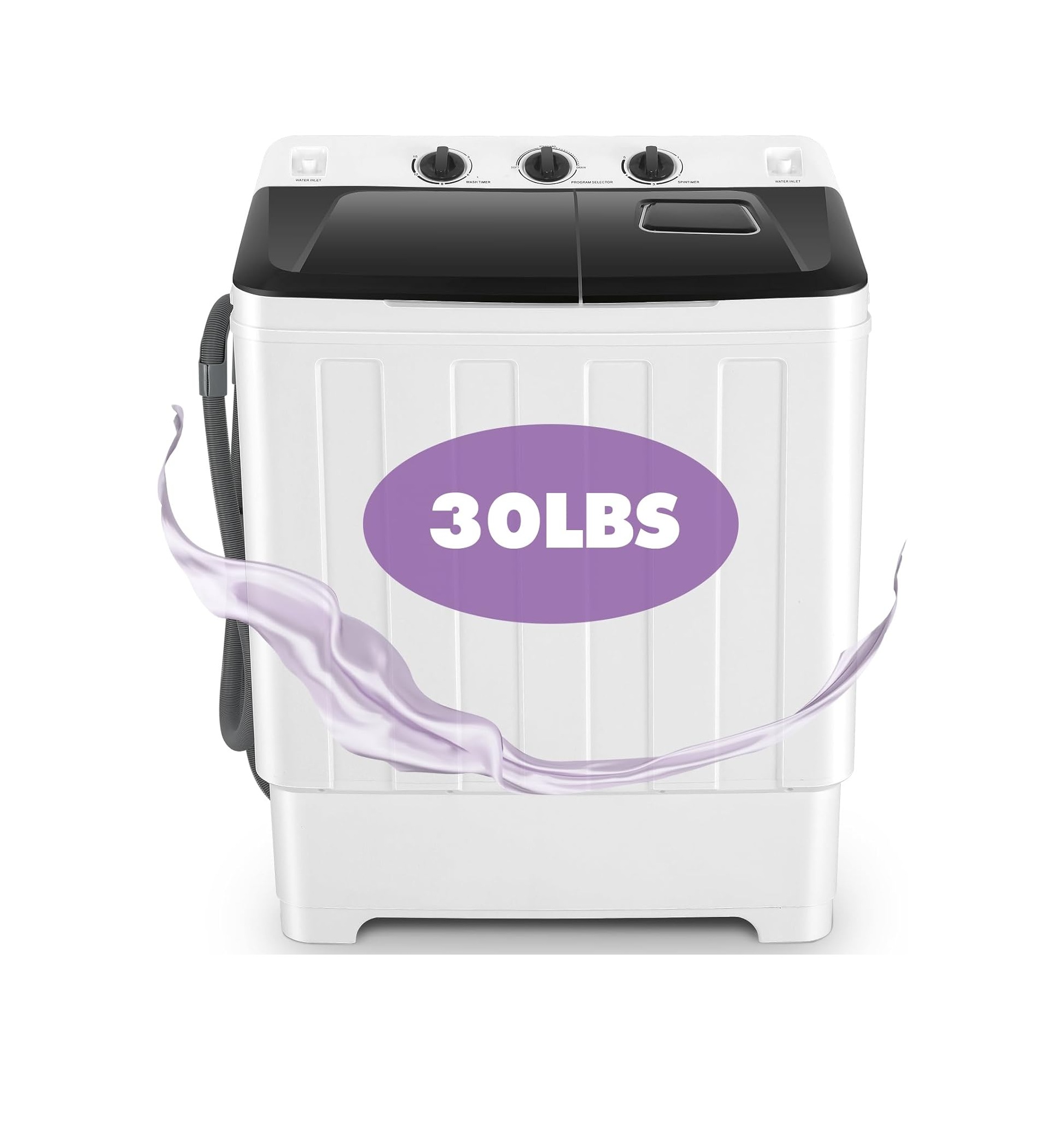 Portable Washing Machine, 30Lbs Compact Washing Machine, Twin Tub Laundry Washer Machine with Drain Pump, Semi-Automatic 19Lbs Washer and 11Lbs Spinner Combo