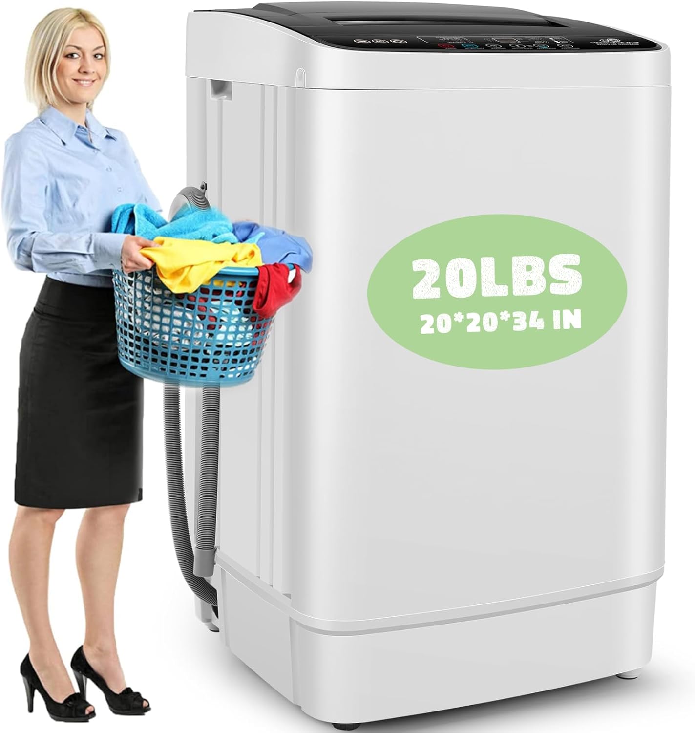 20Lbs Capacity Portable Washer with Drain Pump, 4 Wash Programs 4 Water Levels 3 Water Temperatures, 2.8 Cu.ft Compact Washer Machine