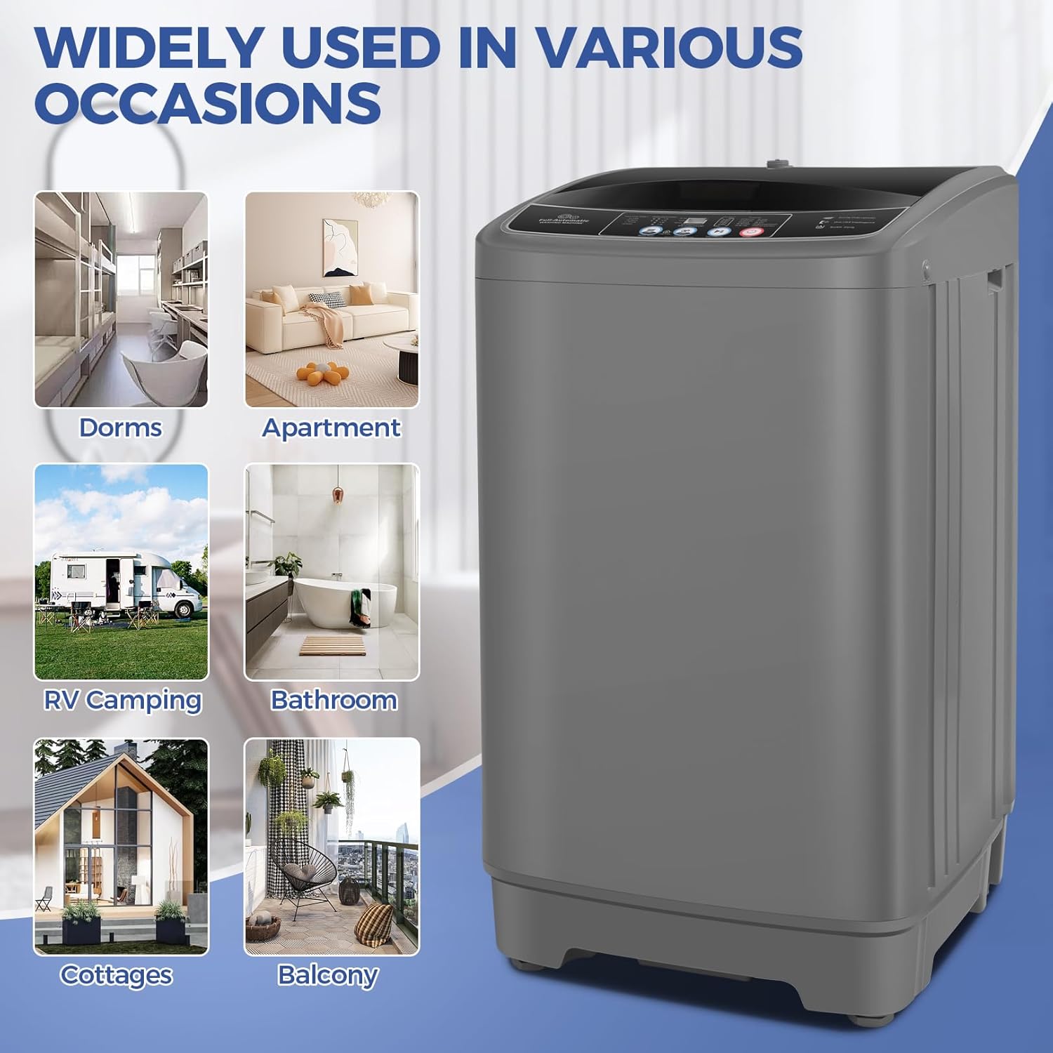 17.8Lbs Portable Washer Machine, 2.4Cu.ft Compact Laundry Washer and Dryer Combo with Drain Pump, 10 Wash Programs 8 Water Levels