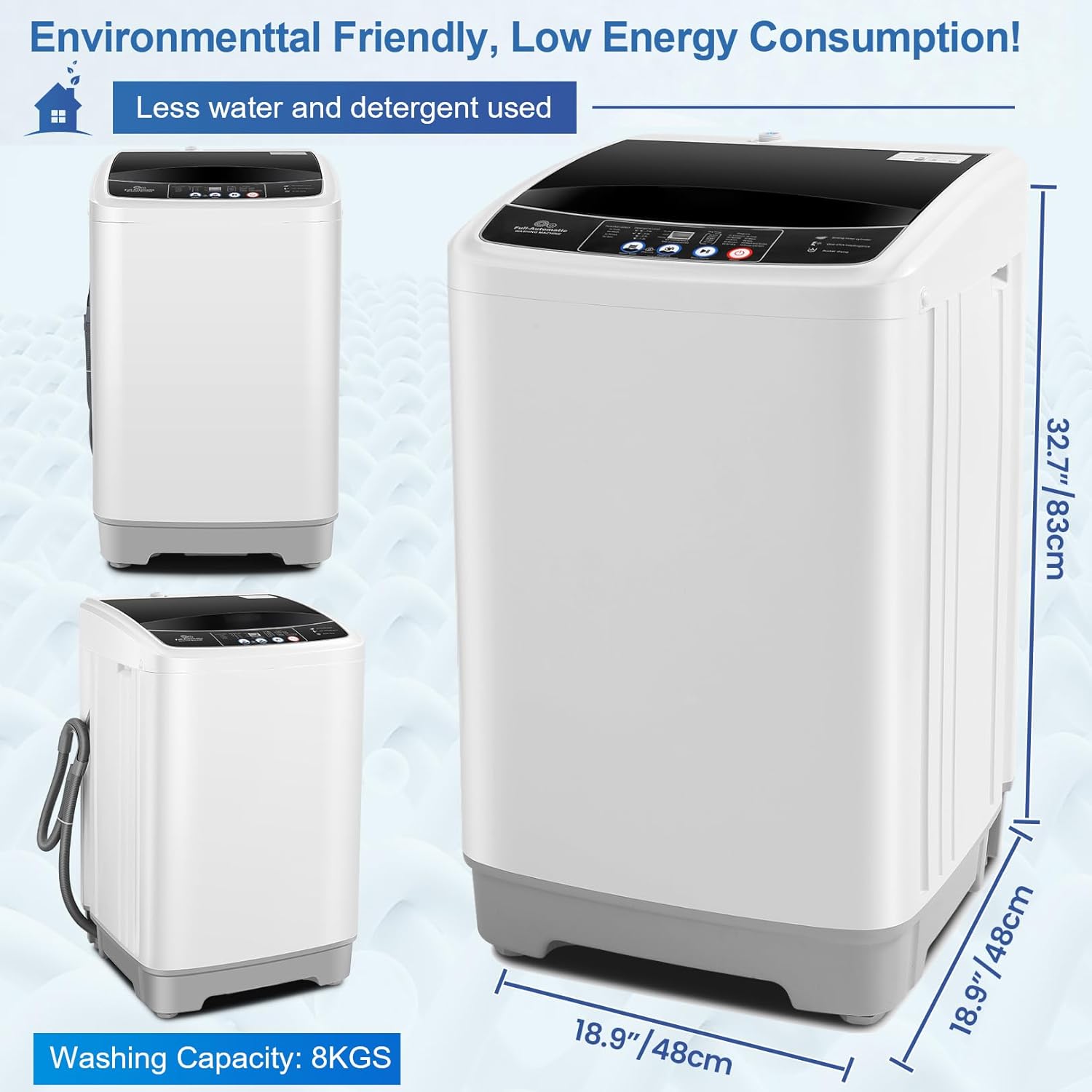 Portable Washing Machine 15.6Lbs Capacity Portable Washer with Drain Pump 2.1Cu.ft Full-Automatic Compact Washer