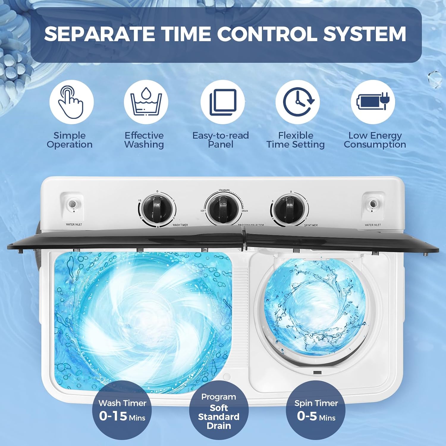 Portable Washing Machine, 30Lbs Compact Washing Machine, Twin Tub Laundry Washer Machine with Drain Pump, Semi-Automatic 19Lbs Washer and 11Lbs Spinner Combo