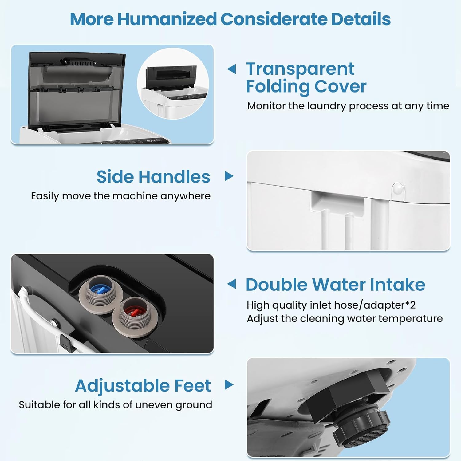 20Lbs Capacity Portable Washer with Drain Pump, 4 Wash Programs 4 Water Levels 3 Water Temperatures, 2.8 Cu.ft Compact Washer Machine