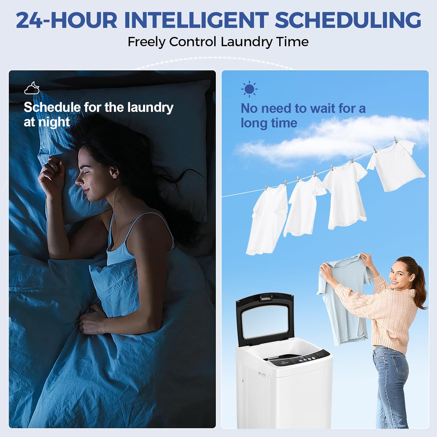 Washer and Dryer Combo with Glass Top Lid, LED Display, 10 Programs & 8 Water Levels for Apartment, Dorms, RV