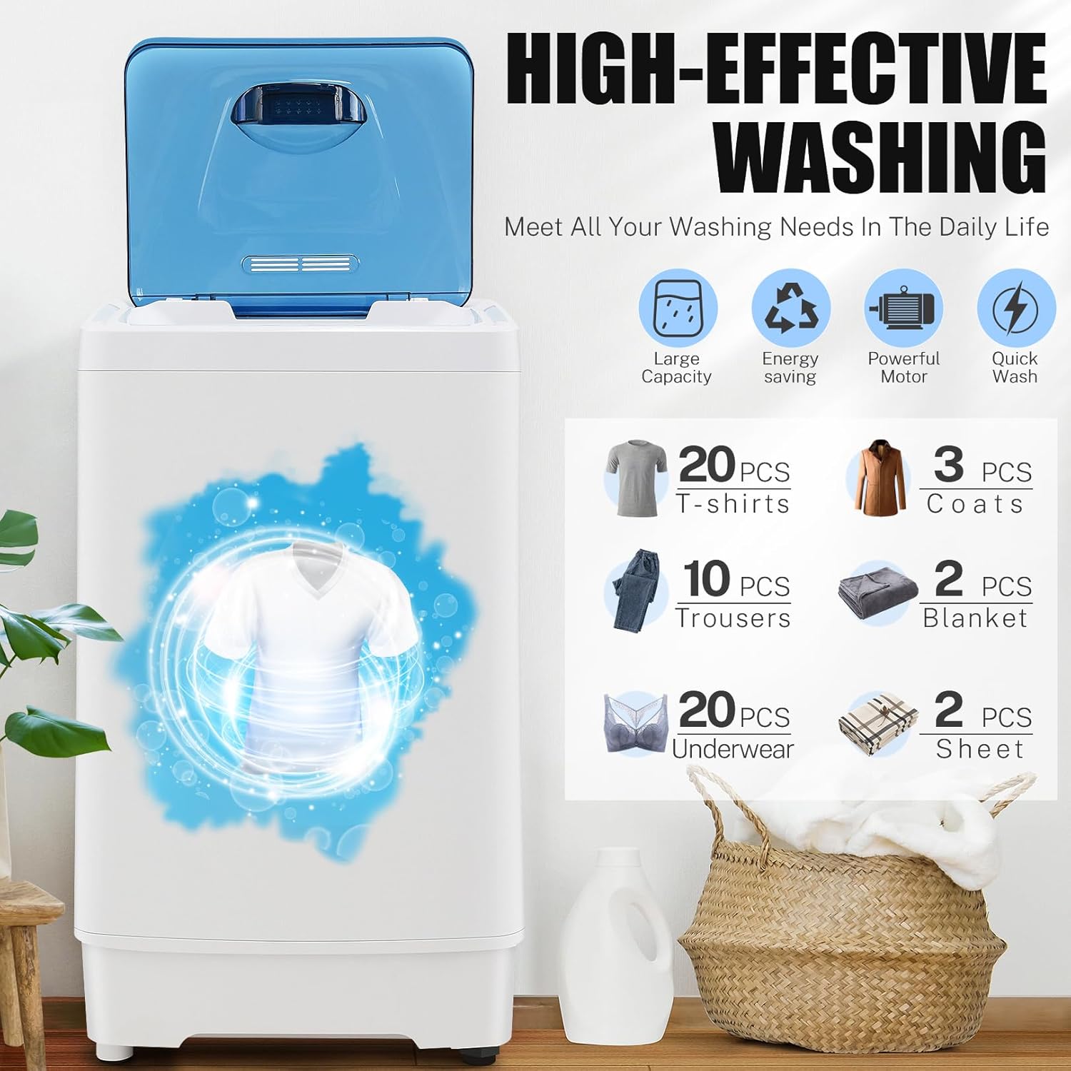 17.8Lbs Capacity Full Automatic Portable Washer, 2.3 Cu.ft Portable Washer Dryer Combo with 8 Cycles, LED Display