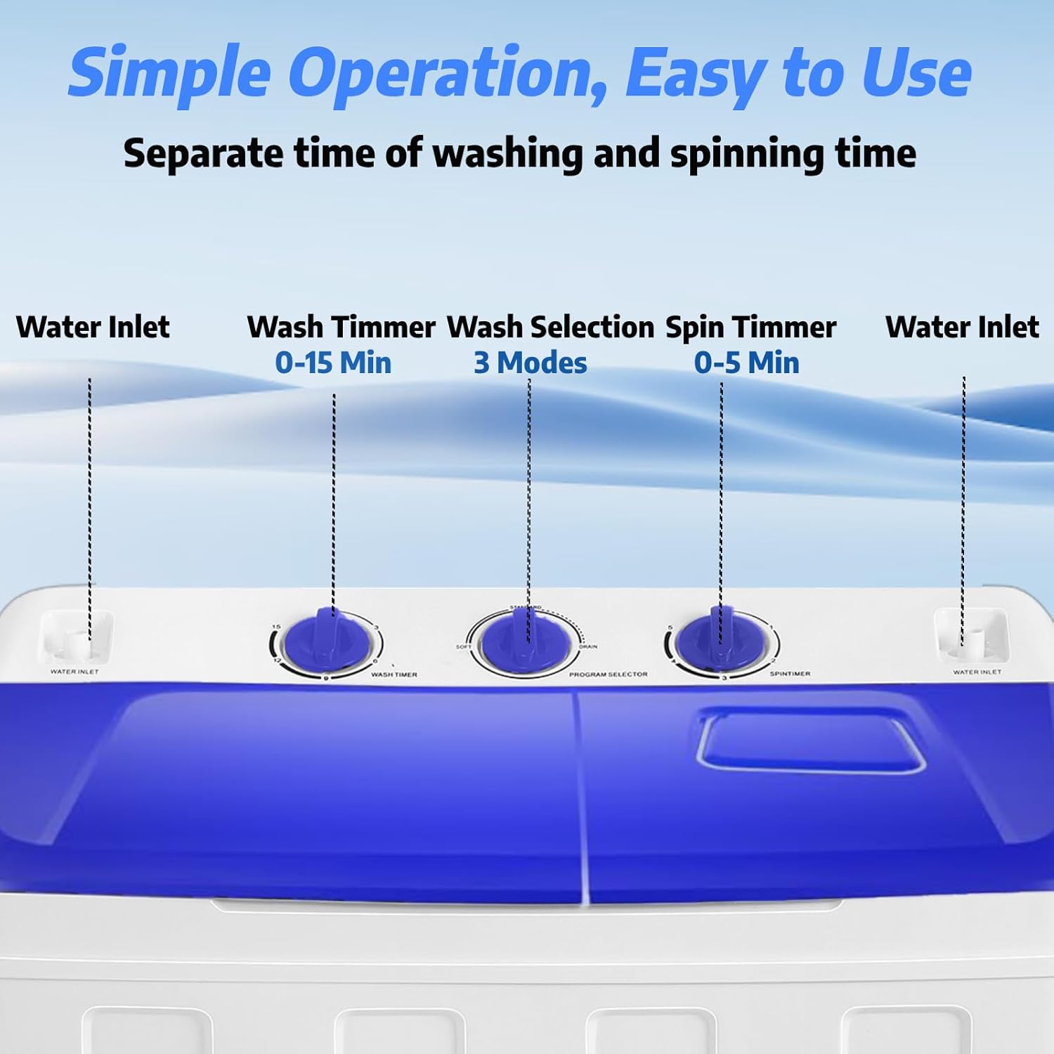 Portable Washing Machine 30Lbs Capacity Washer and Dryer Combo 2 In 1 Compact Twin Tub Laundry Washer (19Lbs) & Spinner (11Lbs) with Drain Pump