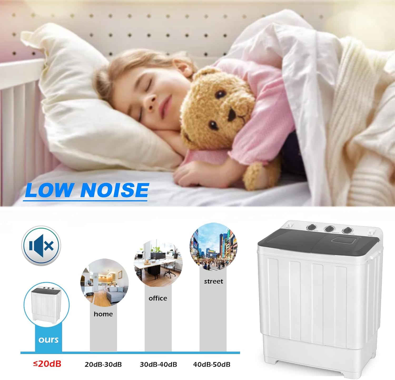 30Lbs Capacity Washer and Dryer Combo 2 In 1 Compact Twin Tub Laundry Washer (19Lbs) & Spinner (11Lbs) with Drain Pump