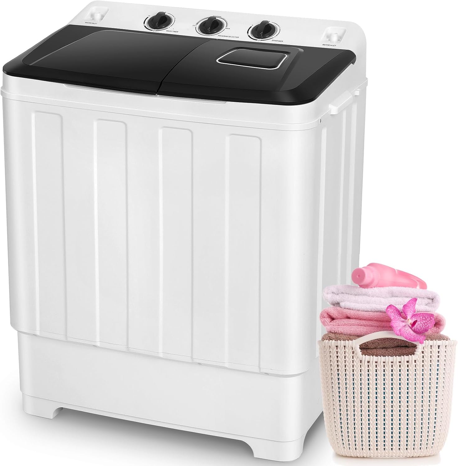 30Lbs Capacity Portable Washing Machine Nictemaw Twin Tub Compact Laundry Machine with Built-in Drain Pump, Washer and Spin Dryer Combo (19Lbs+11Lbs), Mini Washing Machine