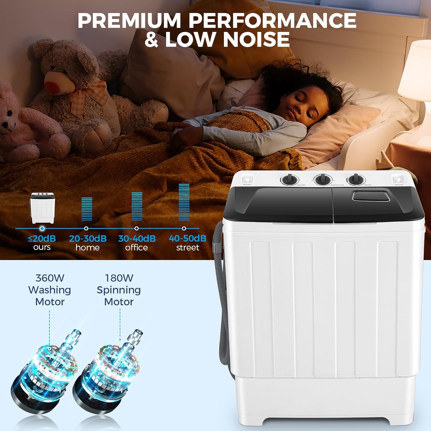 Portable Washing Machine, 30Lbs Compact Washing Machine, Twin Tub Laundry Washer Machine with Drain Pump, Semi-Automatic 19Lbs Washer and 11Lbs Spinner Combo