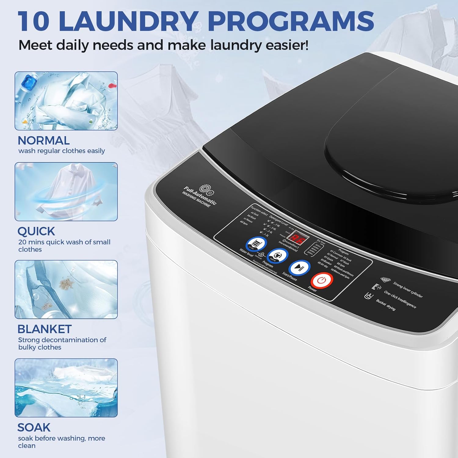 Portable Washer Machine with 10 Programs and 8 Water Levels Selections Mini Washing Machine