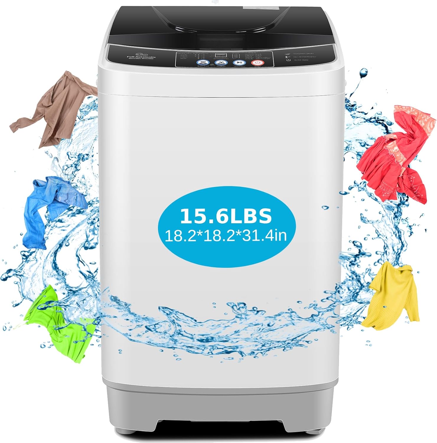 Portable Washing Machine 15.6Lbs Capacity Portable Washer with Drain Pump 2.1Cu.ft Full-Automatic Compact Washer