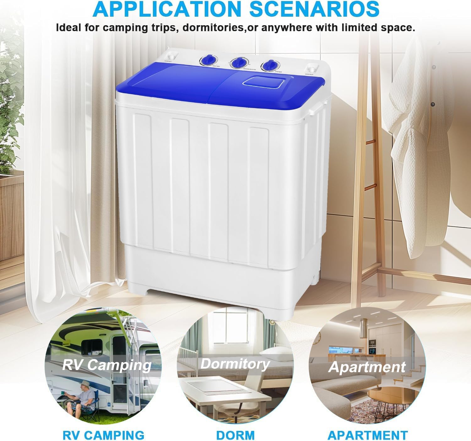 Portable Washing Machine 30Lbs Capacity Washer and Dryer Combo 2 In 1 Compact Twin Tub Laundry Washer (19Lbs) & Spinner (11Lbs) with Drain Pump