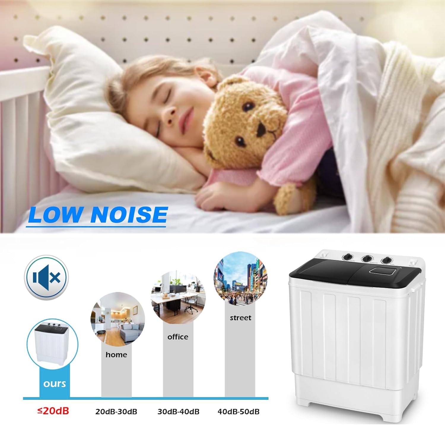 Portable 30Lbs Twin Tub Washing Machine Washer and Dryer Combo, Compact Laundry Machine with Drain Pump, Time Control, Semi-Automatic 19Lbs Washer and 11Lbs Spinner