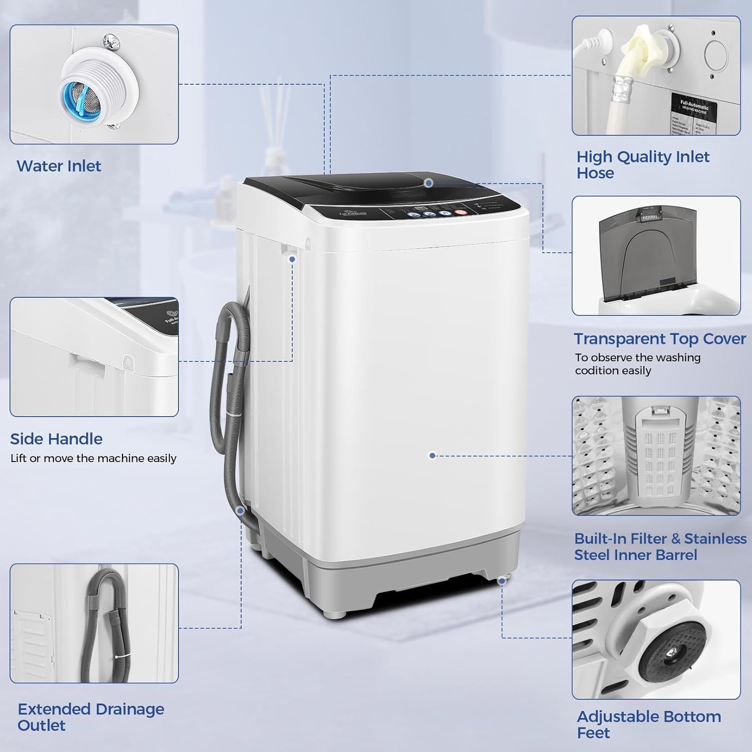 Portable Washer Machine with 10 Programs and 8 Water Levels Selections Mini Washing Machine