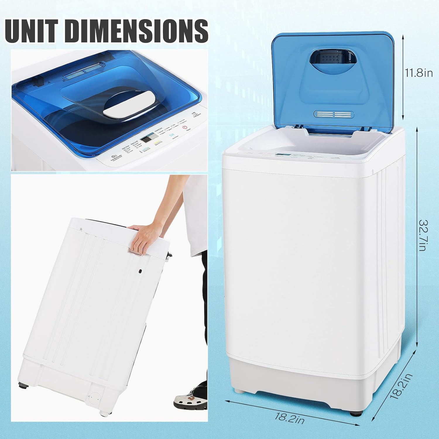17.8Lbs Capacity Full Automatic Portable Washer, 2.3 Cu.ft Portable Washer Dryer Combo with 8 Cycles, LED Display