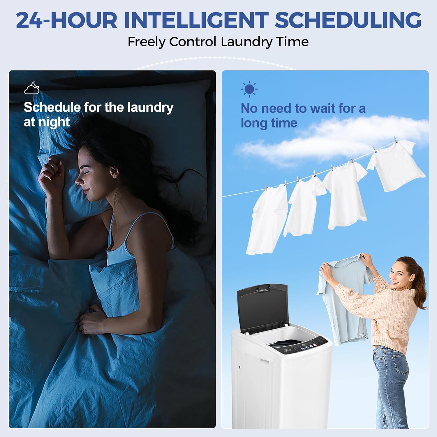 Portable Washer Machine with 10 Programs and 8 Water Levels Selections Mini Washing Machine