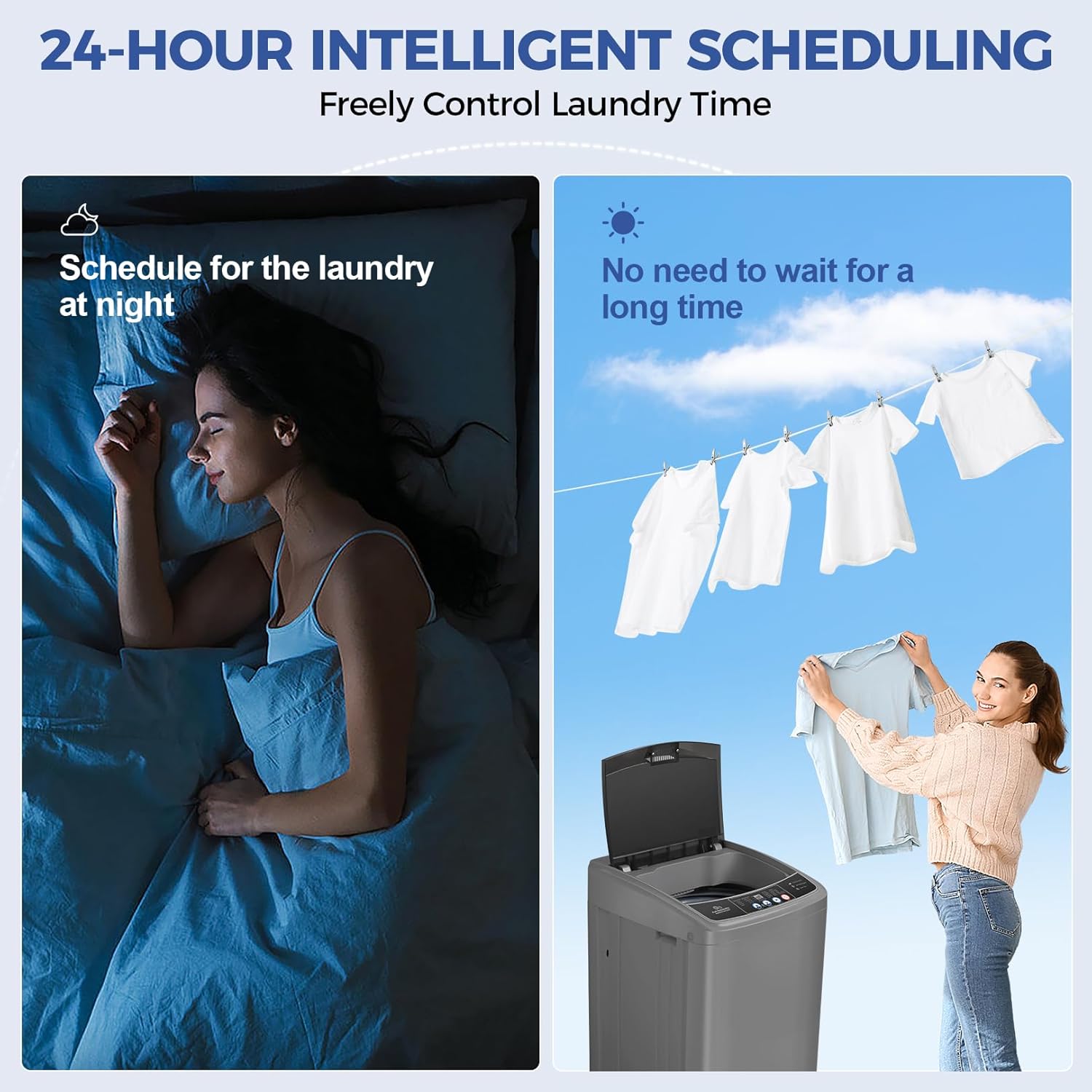 17.8Lbs Portable Washer Machine, 2.4Cu.ft Compact Laundry Washer and Dryer Combo with Drain Pump, 10 Wash Programs 8 Water Levels