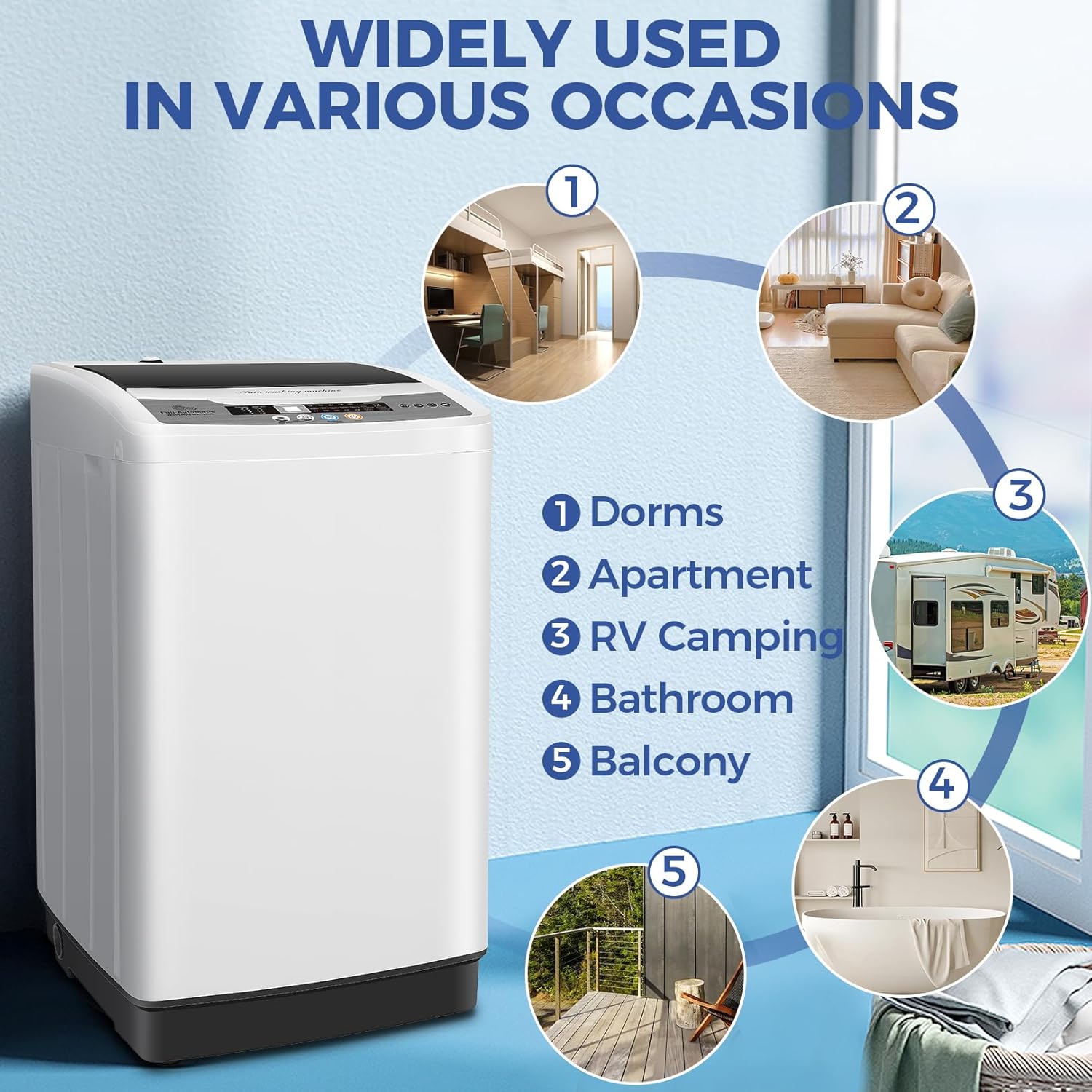 20Lbs Capacity Full-Automatic Portable Washer, 2.8Cu.ft Washer and Dryer Combo with Drain Pump, LED Display, 10 Programs & 8 Water Levels