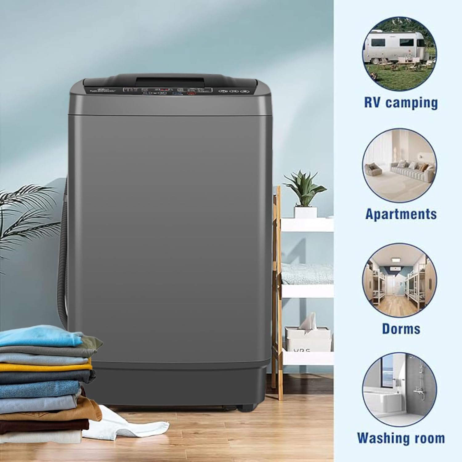 17.8Lbs Portable Washer with Drain Pump, 2.4 Cu.ft Full Automatic Washer and Dryer Combo, 10 Programs 8 Water Levels, LED Display