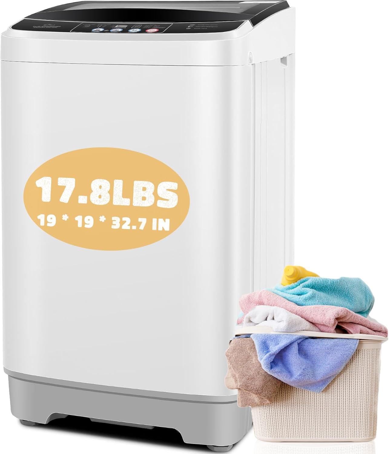 17.8Lbs Portable Washer Machine, 2.4Cu.ft Compact Laundry Washer and Dryer Combo with Drain Pump, 10 Wash Programs 8 Water Levels