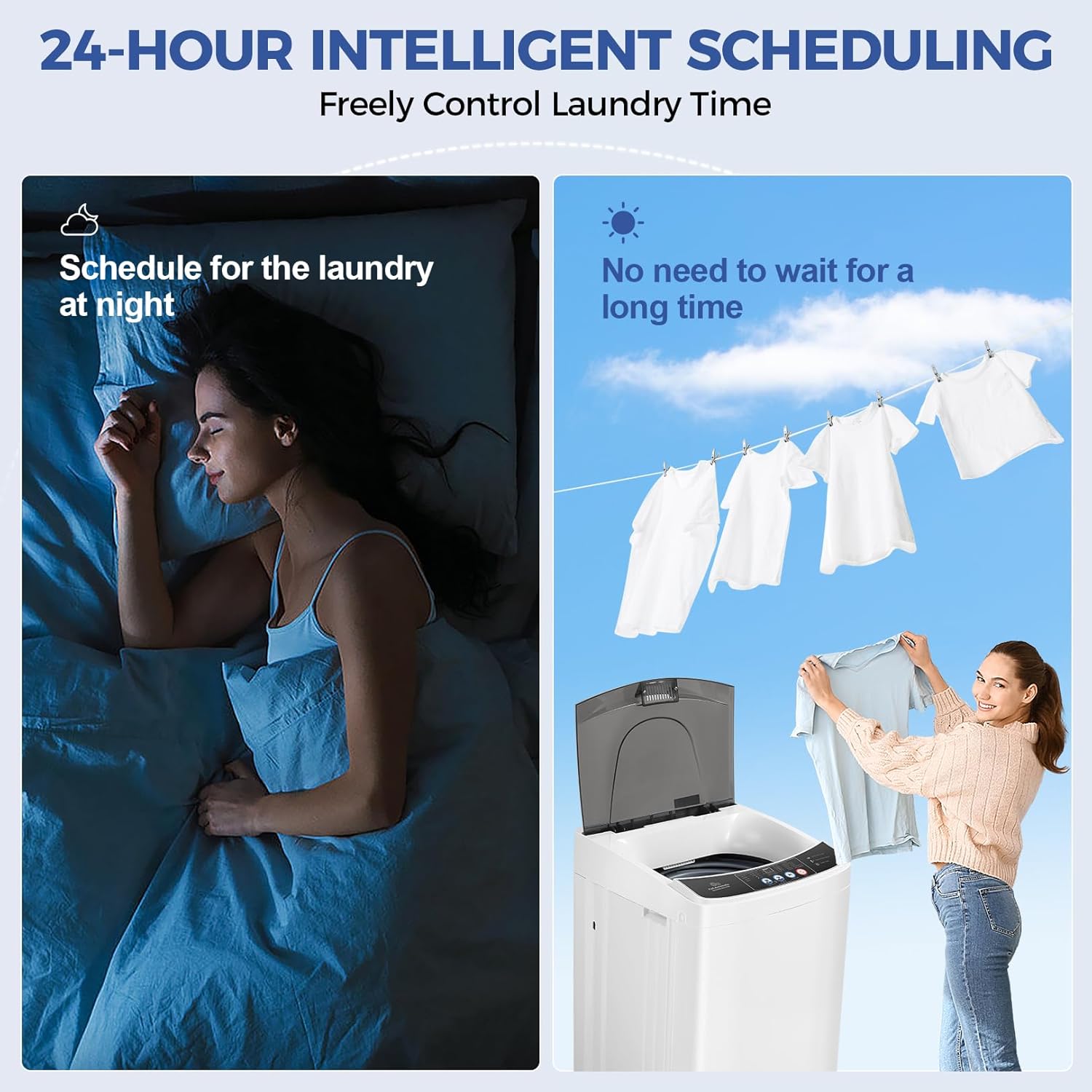 Portable Washer Machine with 10 Programs and 8 Water Levels Selections Mini Washing Machine