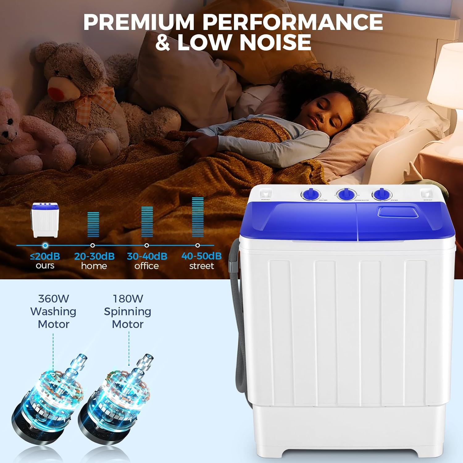 30Lbs Portable Washer Machine, Twin Tub Compact Laundry Machine with Drain Pump, Semi-Automatic 19Lbs Washer and 11Lbs Spinner Combo