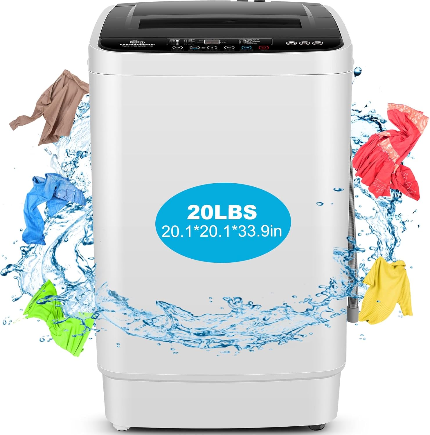 Portable Washing Machine 15.6Lbs Capacity Portable Washer with Drain Pump 2.1Cu.ft Full-Automatic Compact Washer