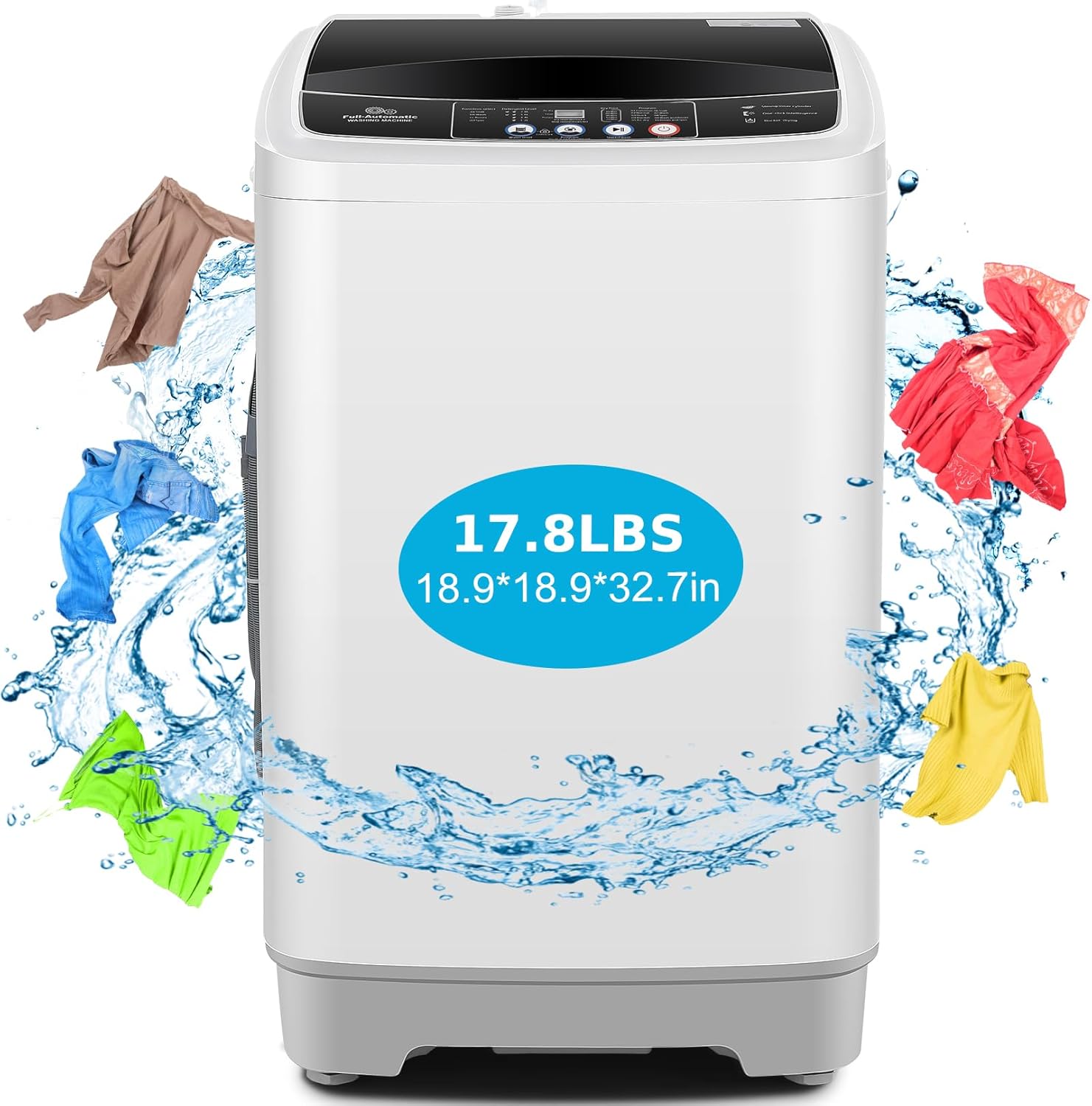 Portable Washing Machine 15.6Lbs Capacity Portable Washer with Drain Pump 2.1Cu.ft Full-Automatic Compact Washer