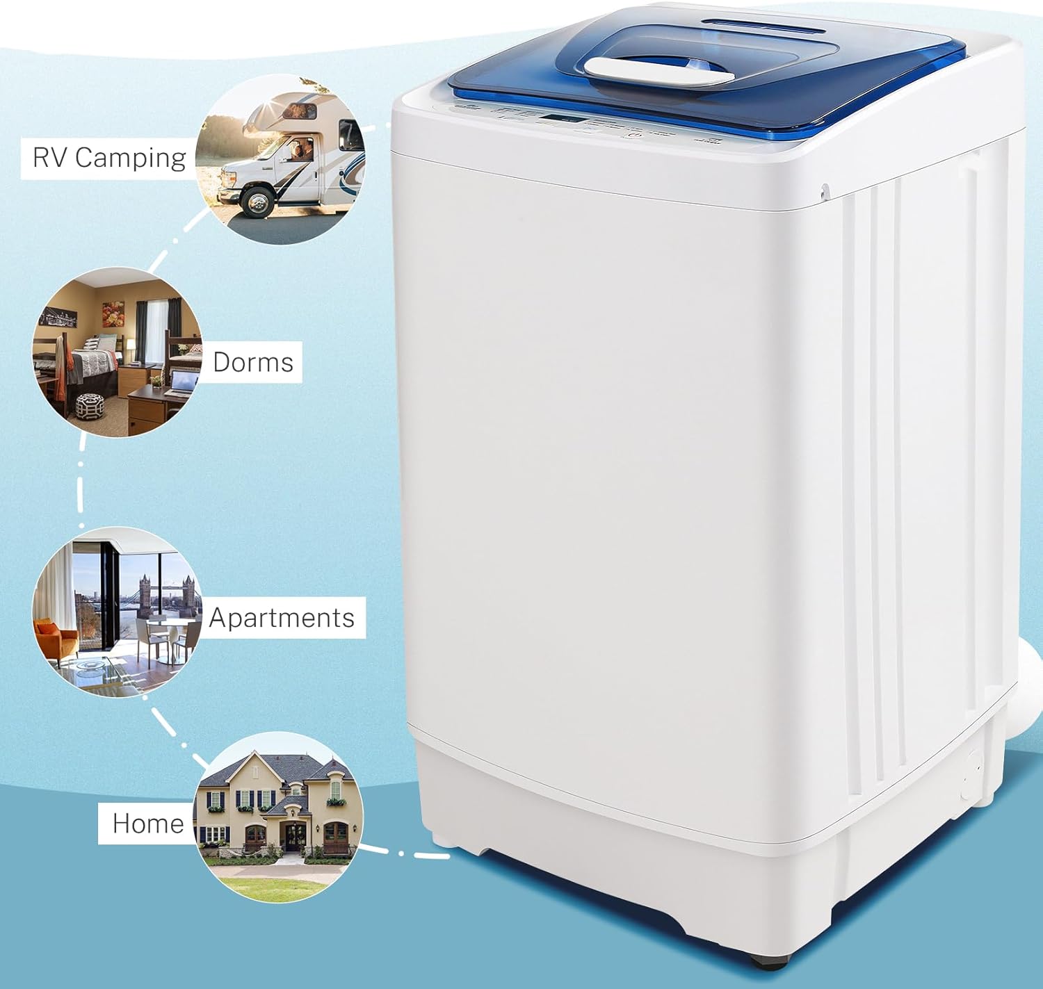 17.8Lbs Capacity Full Automatic Portable Washer, 2.3 Cu.ft Portable Washer Dryer Combo with 8 Cycles, LED Display