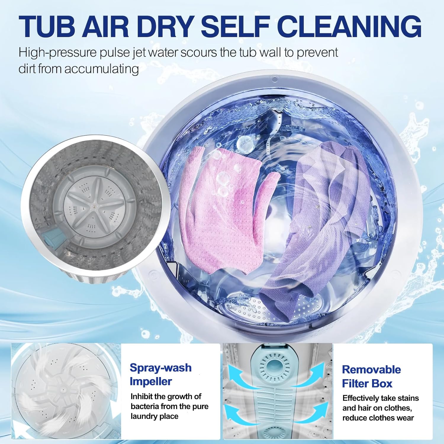 17.8Lbs Portable Washer with Drain Pump, 2.4 Cu.ft Full Automatic Washer and Dryer Combo, 10 Programs 8 Water Levels, LED Display