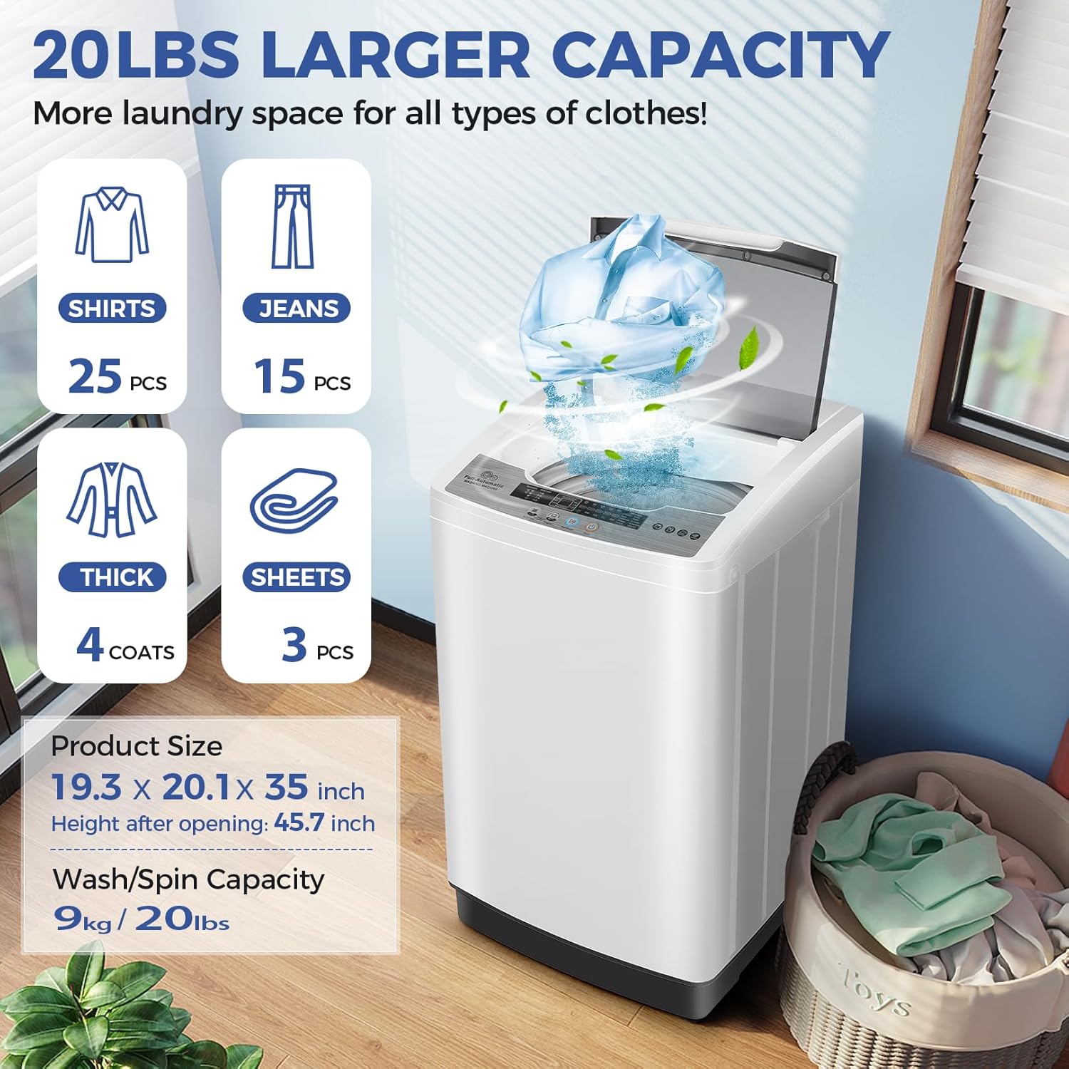 20Lbs Capacity Full-Automatic Portable Washer, 2.8Cu.ft Washer and Dryer Combo with Drain Pump, LED Display, 10 Programs & 8 Water Levels