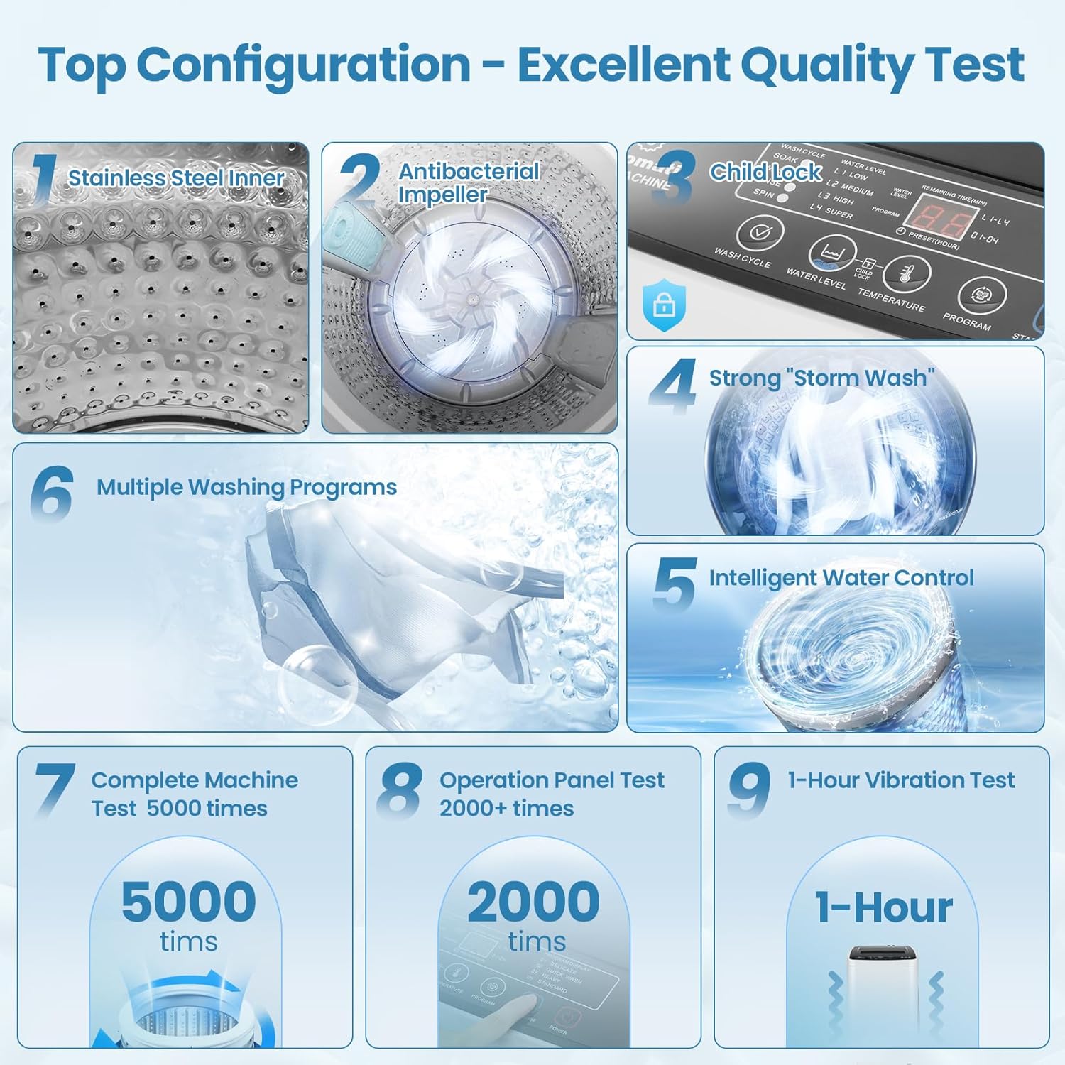 20Lbs Capacity Portable Washer with Drain Pump, 4 Wash Programs 4 Water Levels 3 Water Temperatures, 2.8 Cu.ft Compact Washer Machine