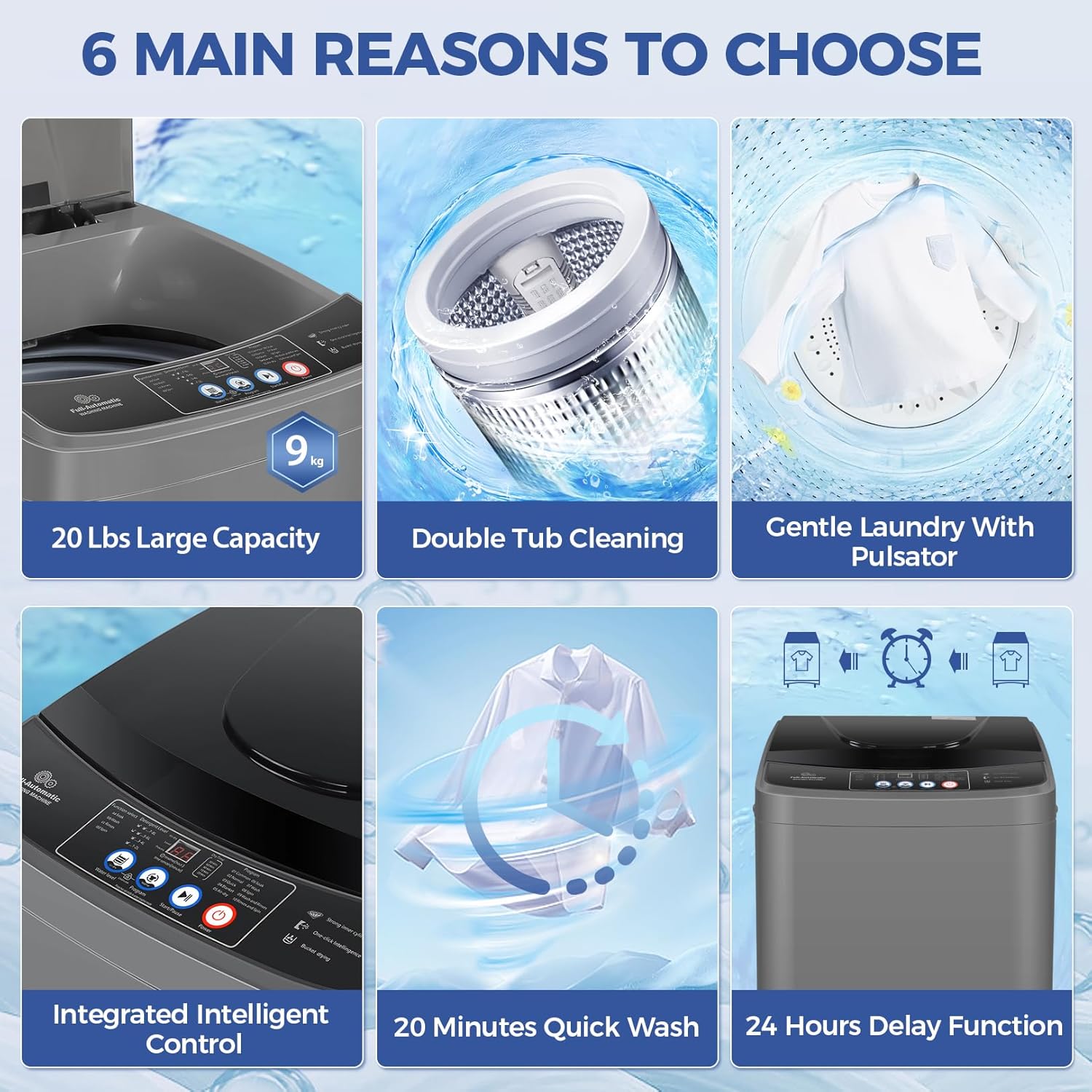 20Lbs Capacity Full-Automatic Portable Washer, 2.8Cu.ft Washer and Dryer Combo with Drain Pump, LED Display, 10 Programs & 8 Water Levels